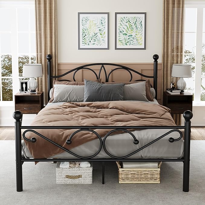 Metal Queen Single Bed Frame with Storage Space, 82.7" in Steel Bed Frame with Protective Foot Pads, Strong Bearing Capacity Queen Size Bed, Easy Assembly, Underbed Storage Space(40.1 inch)