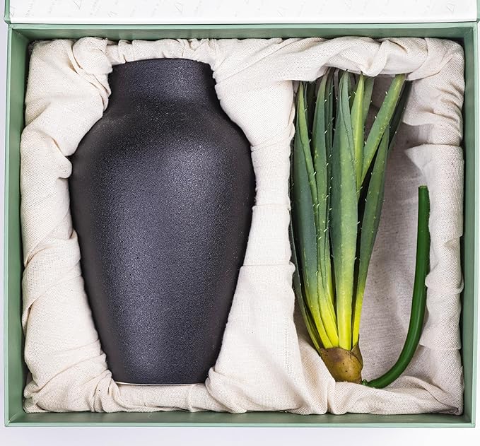 Succulents and Vase Black Textured Ceramic 10.5 Inch with Faux Aloe Plant 19 Inch Vases for Centerpieces Home Decor with Faux Aloevera Leaf Agave Plant in Decorative Vase for Entryway Decor