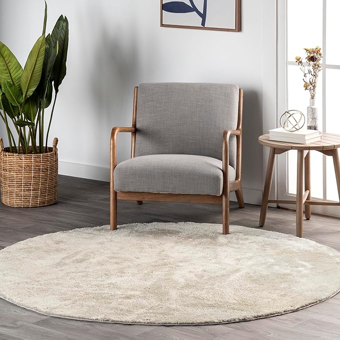 nuLOOM 6' Round Cozy Plush SuperiorWash Area Rug, Machine Washable, Non-Slip, Soft Fluffy Shag Carpet for Living Room Bedroom Kids Room Nursery Home Decor, Loni Cream