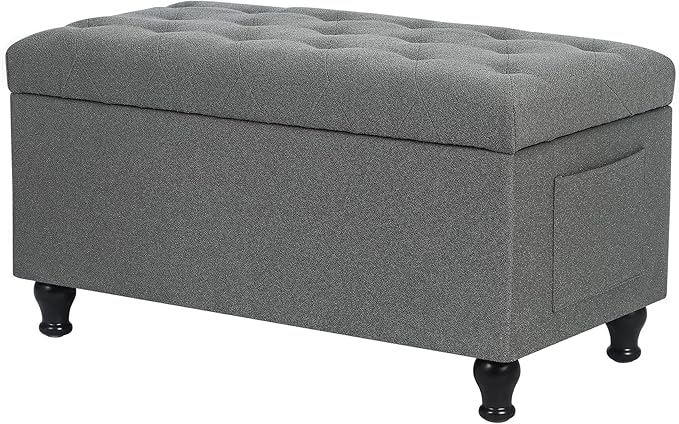 Ottoman with Storage 32'' Ottoman Storage Bench Fabric Ottomans Footstools Upholstered Foot Rest Stool for Couch, Living Room, Bedroom, Entrance Shoe Bench Gray