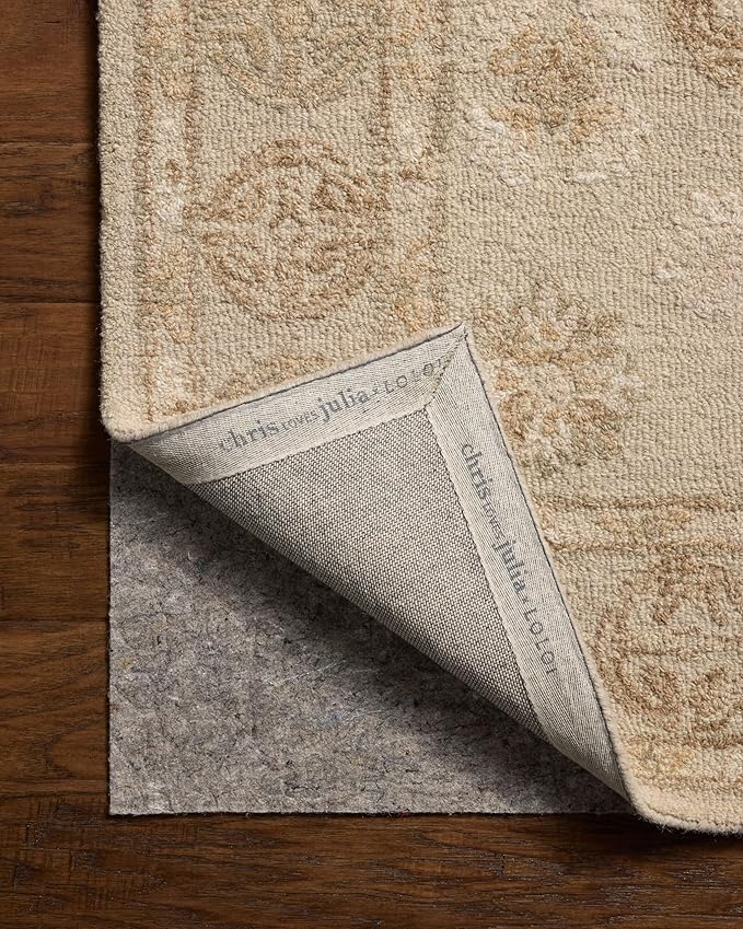 Loloi Chris Loves Julia Dorothea Collection DRT-03 Dove/Natural 3'-6" x 5'-6" Accent Rug Wool Neutral Floral Living Room Bedroom Carpet