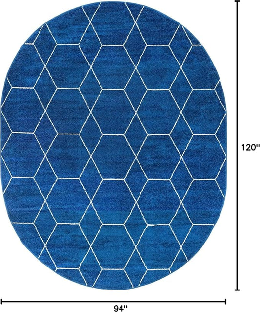 Unique Loom Trellis Frieze Collection Area Rug - Geometric (7' 10" x 10' Oval, Navy Blue/ Ivory)