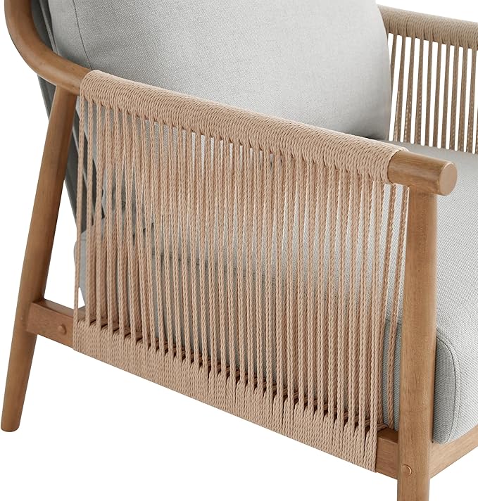 CHITA Braid Accent Chair Set of 2, Modern Armchair with Solid Wooden Armrest for Living Room and Bedroom, Boho Reading Chair, Light Grey