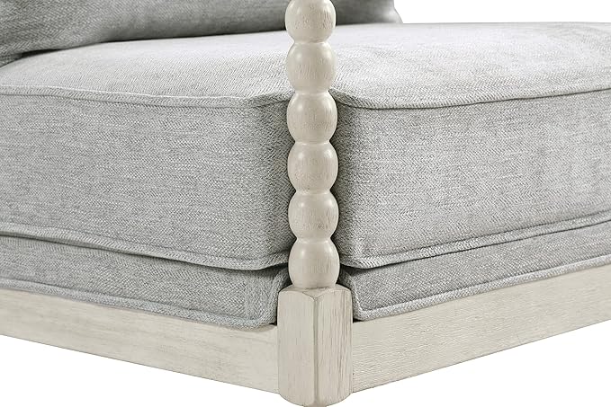 OSP Home Furnishings Kaylee Spindle Accent Chair with Antique White Wood Frame, Smoke Grey Fabric
