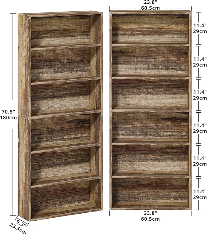 IRONCK Bookshelves and Bookcases Set of 2 Floor Standing 6 Tiers Display Storage Shelves 70 in Tall Bookcase Home Decor Furniture for Home Office, Living Room, Bed Room