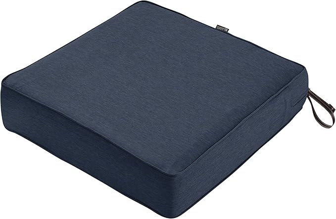 Classic Accessories Montlake Water-Resistant 25 x 25 x 5 Inch Square Outdoor Seat Cushion, Patio Furniture Chair Cushion, Heather Indigo Blue, Outdoor Cushion Cover