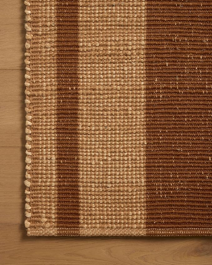 Loloi Leanne Ford Weatherstaff Collection WTS-04 Cinnamon/Natural 2'-6" x 7'-6" Runner Rug Jute, Striped, Neutral, Hallway, Kitchen, Mudroom, and Bathroom