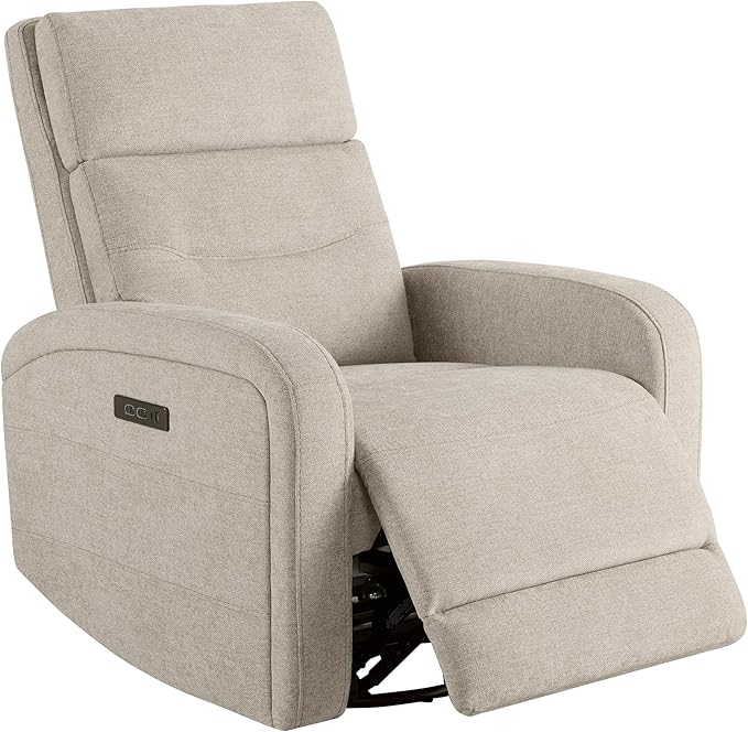 Watson & Whitely Swivel Power Recliner with Adjustable Headrest, Recliner Chairs for Adults, Small Glider Rocker for Living Room, Fabric in Khaki