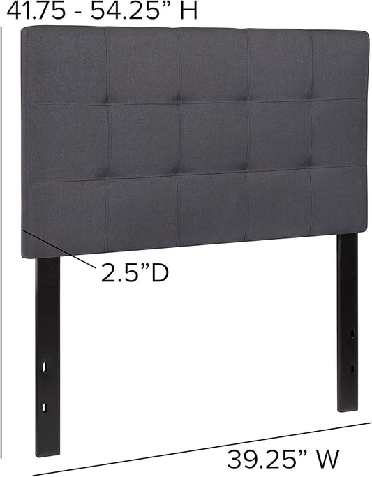 EMMA + OLIVER Quilted Tufted Upholstered Twin Size Headboard in Dark Gray Fabric