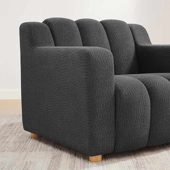 VANOMi Oversized Accent Chair, Modern Living Room Chairs, Comfy Boucle Fabric Upholstered Armchair for Bedroom, Office, Waiting Room (Dark Gray)
