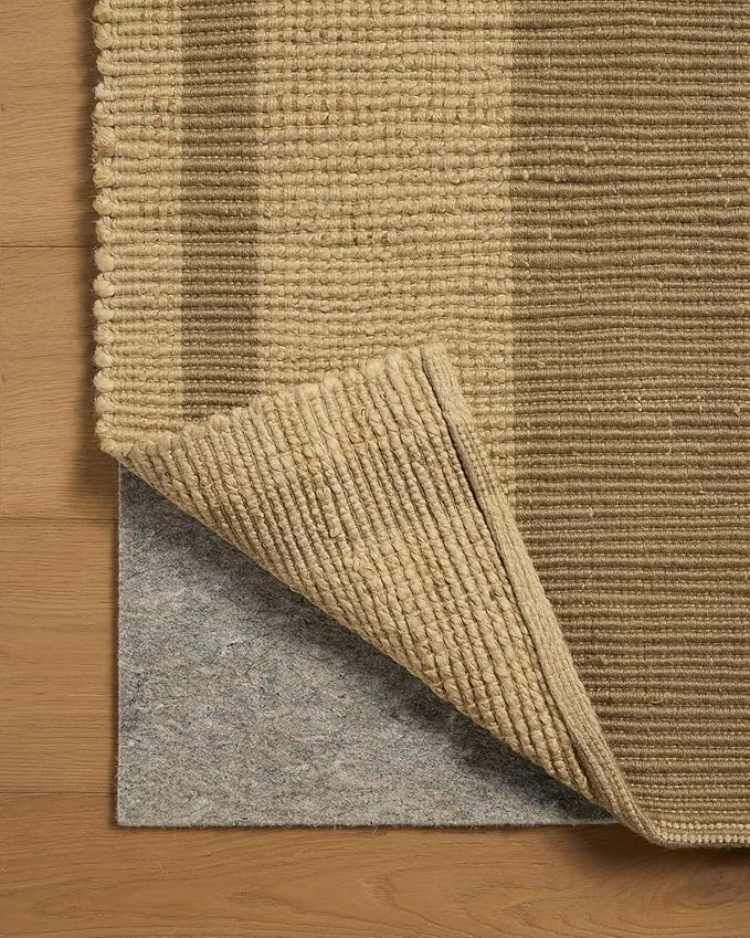 Loloi Leanne Ford Weatherstaff Collection WTS-03 Natural/Olive 2'-6" x 7'-6" Runner Rug Jute, Striped, Neutral, Hallway, Kitchen, Mudroom, and Bathroom