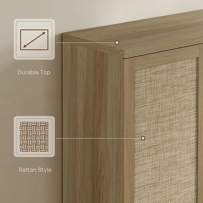 SICOTAS Rattan Shoe Storage Cabinet - Modular Shoe Cabinets with Door Tall Large Shoe Cabinet Storage for Entryway - 31.2" Wide Modular Cabinet for Hallway, Living Room