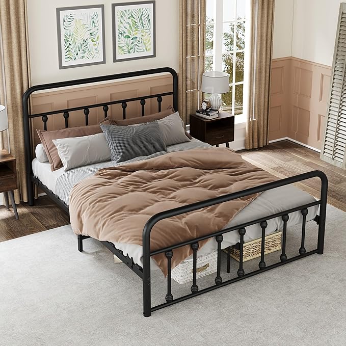 Metal Queen Single Bed Frame with Storage Space, 82.7" in Steel Bed Frame with Protective Foot Pads, Strong Bearing Capacity Queen Size Bed, Easy Assembly, Underbed Storage Space(43.3 inch)