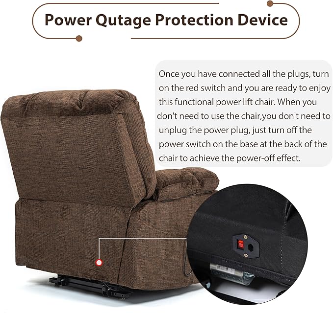 Oversized Zero Gravity Power Lift Recliner Chair for Elderly Adults Big Man Electric Lay Flat Recliner Triple Motor with Heat and Massage, Adjustable Seat Height, Arm Storage, Cup Holder