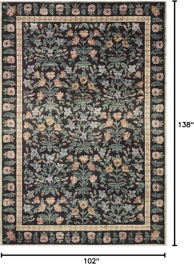 Loloi Rifle Paper Co. Eden Collection EDE-02 Mughal Garden Black 8'-6" x 11'-6" Area Rug feat. CloudPile™