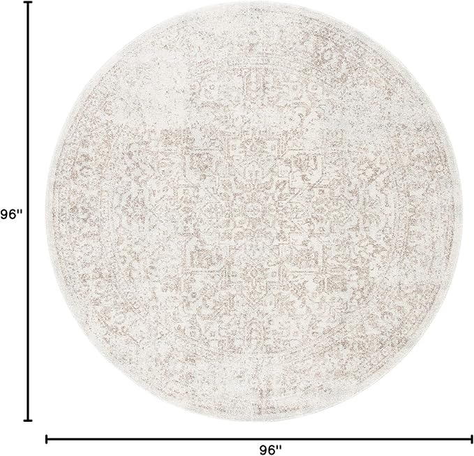 SAFAVIEH Evoke Collection Area Rug - 8' Round, Ivory & Taupe, Distressed Design, Non-Shedding & Easy to Clean, Ideal for Living Room, Bedroom, Dining Space (EVK256E)