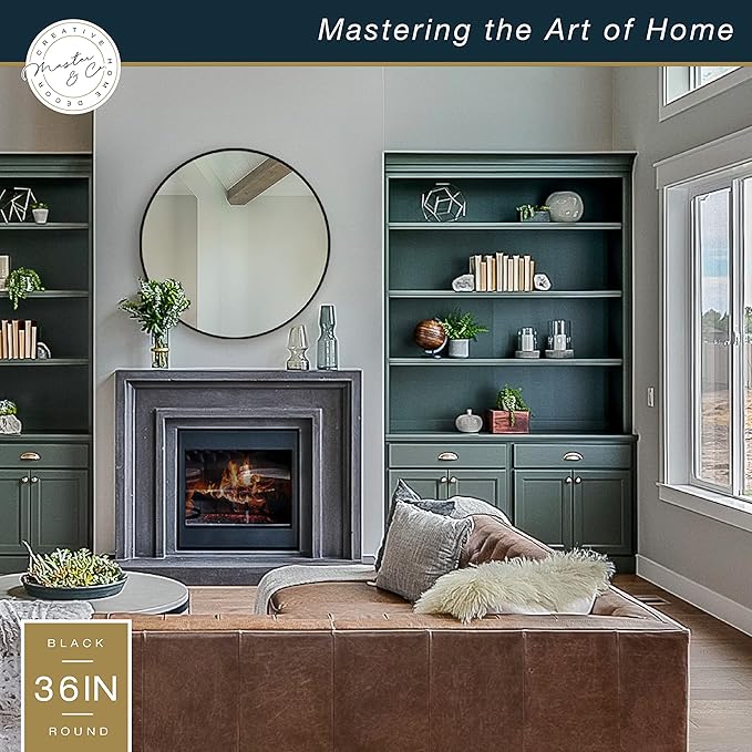 MCS Master & Co. 37.75in Round Metal Black Mirror, Modern Wall Hanging Large Mirror for Bathroom, Bedroom & Livingroom