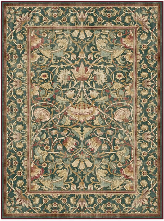 RUGGABLE x Morris & Co Machine Washable Area Rug – Lodden Soft Evergreen & Gold 9x12, Stain-Resistant, Non-Slip – Large Rugs for Living Room, Bedroom, Hallway, Entryway & Office–with Standard Pad