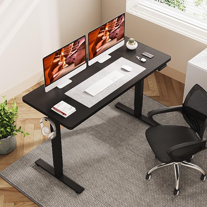 Adjustable Stand Up Desk with Memory Preset, 55 x 24 Inch Standing Desks Electric Desk for Home Office with Splice Board (Black)