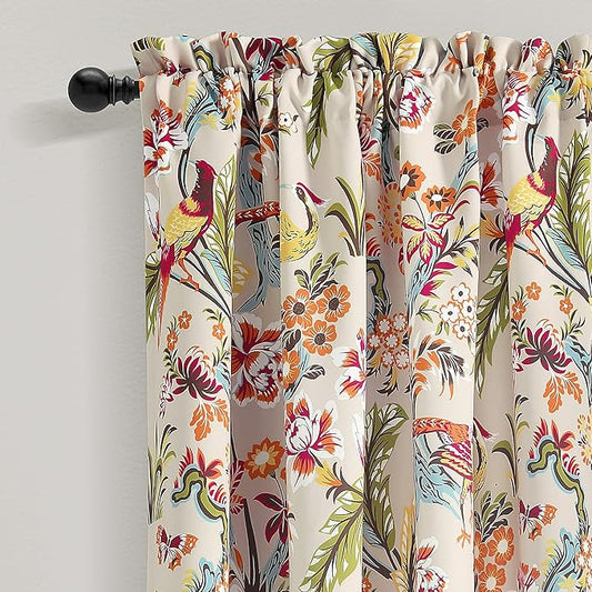 Lush Decor Dolores Light Filtering Window Panels, Pair, 52" W x 84" L, Neutral & Multi - Floral Curtains for Bedroom - Vintage Curtains - Coquette Room Decor