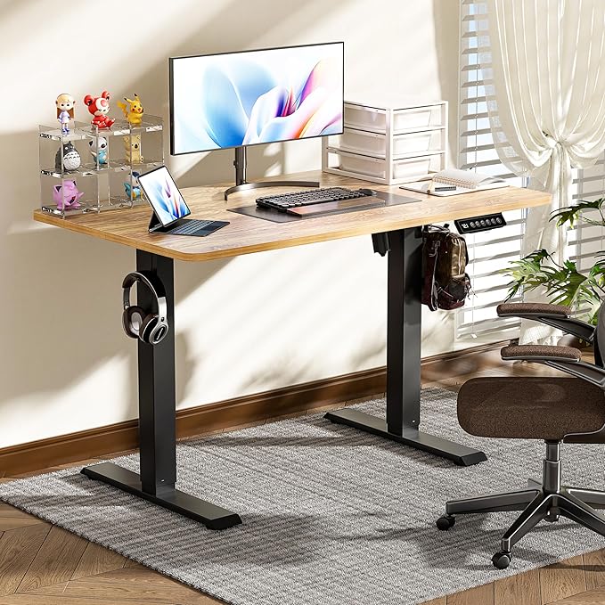 BIZUM 40x24 Inch Electric Standing Desk with Memory Presets, Quiet Motor Height Adjustable Stand Up Desk for Home Office & Gaming, Ergonomic Sit Stand Workstation,Light Rustic Brown