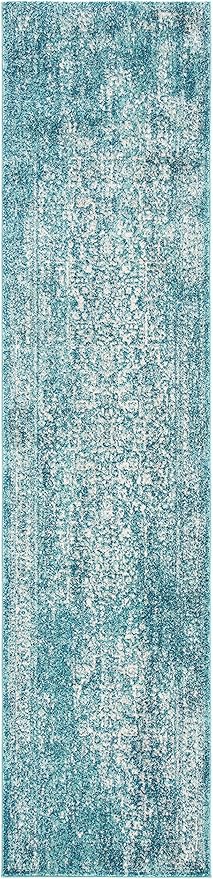 SAFAVIEH Evoke Collection 2'2" x 15' Blue/Ivory EVK256C Oriental Distressed Non-Shedding Living Room Bedroom Runner Rug
