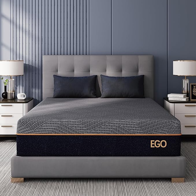 EGOHOME 12 Inch Cal King Memory Foam Mattress for Back Pain, Cooling Copper Gel Bed in a Box, Foam Made in USA, CertiPUR-US Certified, Therapeutic Medium Firm, 72x84x12 Black
