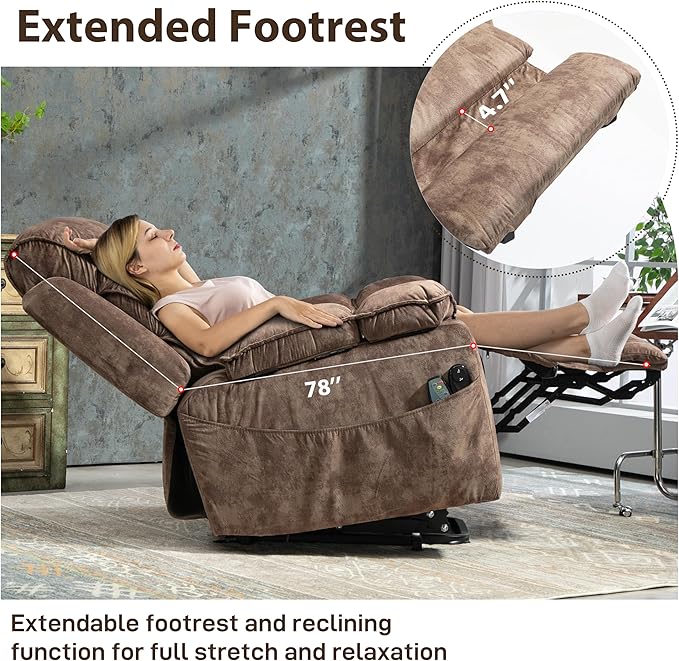 27in Extra Wide Power Lift Recliner Chair for Big Tall with Extended Footrest Heat Massage, Oversized Electric Lift Recliner Chairs for Adults Elderly Seniors, Arm Storage & Cup Holders