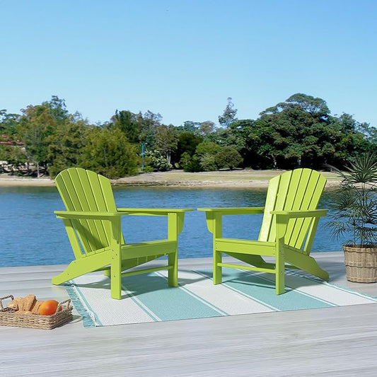 Costaelm Outdoor Adirondack Chair, HDPE Patio Chair, Weather Resistant Lawn Firepit Outside Chairs for Porch, Poolside, Garden, Backyard Deck, Lime