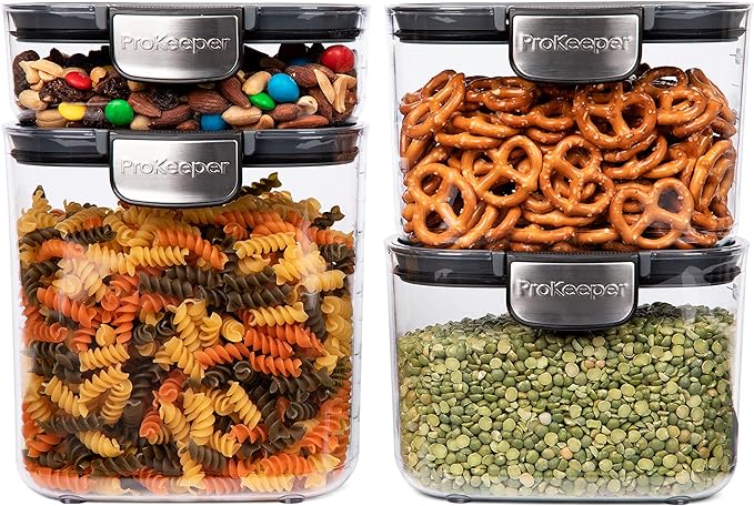Progressive International ProKeeper+ 4-Piece Clear Plastic Modular Airtight Pantry Food/Snack Kitchen Storage Organization Container Canister Set