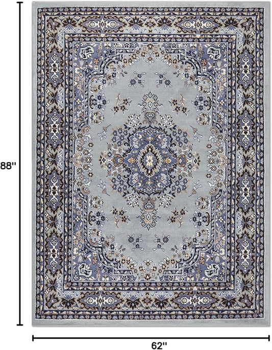 Home Dynamix Premium Sakarya Traditional Medallion Border Area Rug, Silver, 5'2"x7'4" Rectangle