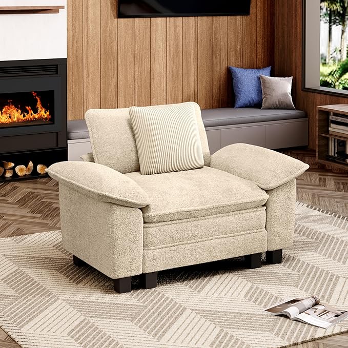 53.5" Modular Sectional Single Sofa, Soft Plush Chenille Armchair with Comfortable Deep Seat & Removable Arms for Living Room,Beige