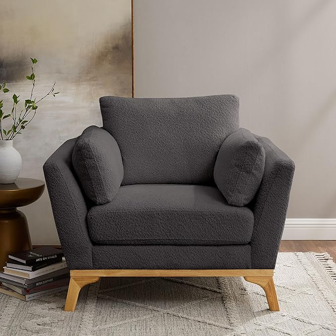 VANOMi Large-Sized Accent Chair, Thick Cushion Bedroom Reading Chair, Comfortable Living Room Single Sofa, Boucle Dark Gray