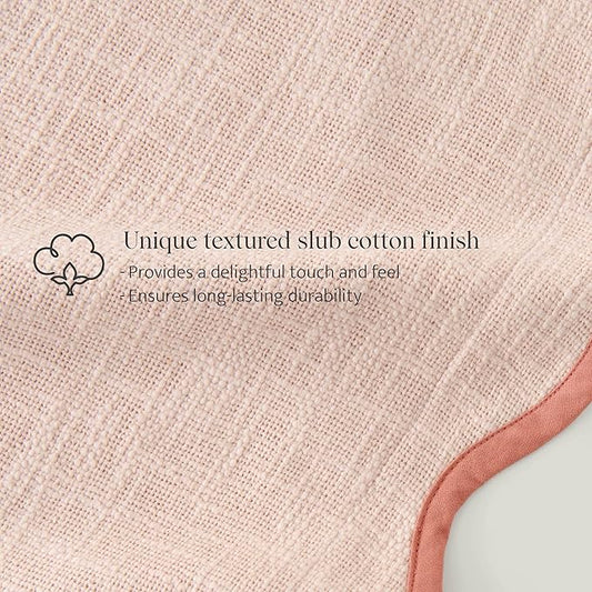Double Stitch Scalloped Throw Pillow Covers - 100% Cotton Decorative Boho Pillow Covers 18 x 18, Made in India, Square Cushion Case, Modern Home Decor for Couch Sofa Living Room, Shell Pink