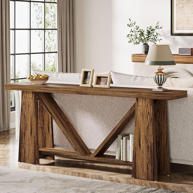 Tribesigns 70.9-Inch Long Console Table, Farmhouse Entryway Table with Storage, Narrow Sofa Console Behind Couch with 4 Stable Bases for Living Room, Entrance, Hallway (Rustic Brown)