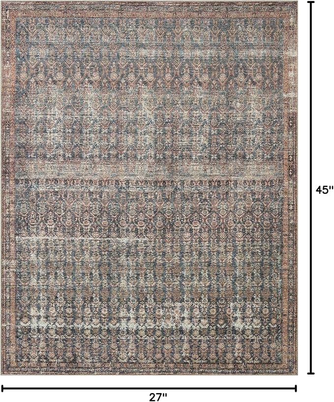 Loloi Amber Lewis Billie Collection, Ocean & Brick 2'-3" x 3'-9" Area Rug – Antique & Distressed Accent Rugs for Living Room, Bedroom, Entryway & Hallway, No Shed High Traffic Area Home Decor Rug