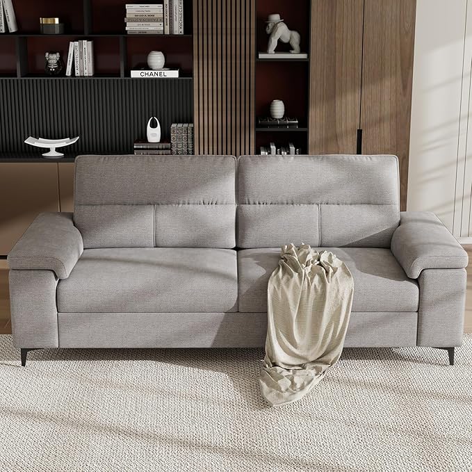 88.97" Modern Sofa Couches for Living Room, Deep Seat Sofas with 8”Cushion, Comfy 2-Seater Chenille Loveseat with Convertible Armrest, Removable Sofa Cover, High Leg(Light Gray)