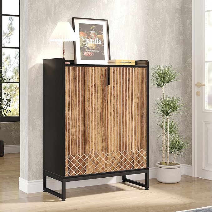 Tribesigns Shoe Cabinet with Doors, 6 Tiers Shoe Storage Cabinet for Entryway, 25 Pairs Wooden Shoe Cabinets, Modern Shoe Organizer Storage for Living Room, Bedroom, Hallway, Closet, Black and Brown