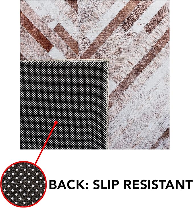 SAFAVIEH Washable Rug Faux Hide Collection - 6' x 9', Beige & Brown, Slip Resistant, Western Rustic Decor, Printed Pattern, Ideal for Living Room, Bedroom, Home Office, Dining Space (FAH526A)