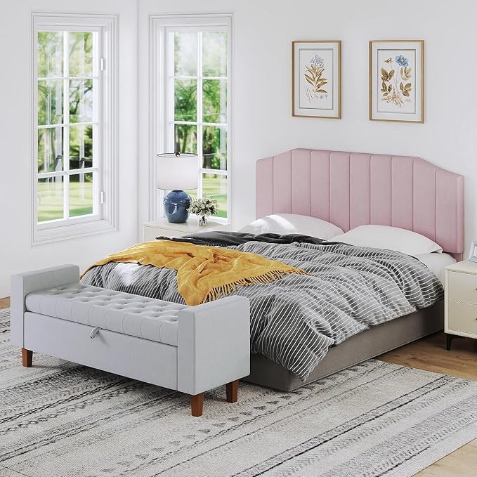 King Size Headboard Only, Velvet Upholstered Headboard King/California King Size Wall Mount and Bed Frame Mount, Featuring High-Density Sponge Padding Easy Assembly Comfort Style-Pink