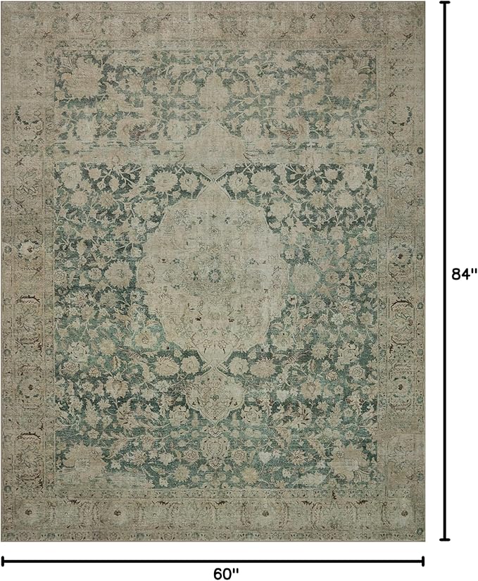 Loloi Magnolia Home by Joanna Gaines Sinclair Collection SIN-05 Jade/Sand 5'-0" x 7'-0", .25" Pile Height, Machine Washable, Area Rug