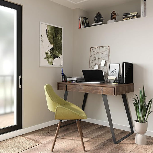 SIMPLIHOME Lowry SOLID ACACIA WOOD Modern Industrial 44 inch Wide Small Desk in Rustic Natural Aged Brown for the Office Desk, Writing Table, Workstation and Study Table