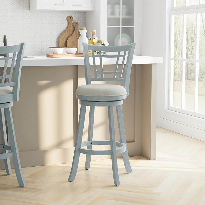 Hillsdale Fairfox 30.5" Wood Swivel Bar Height Stool, Blue Wire Brush
