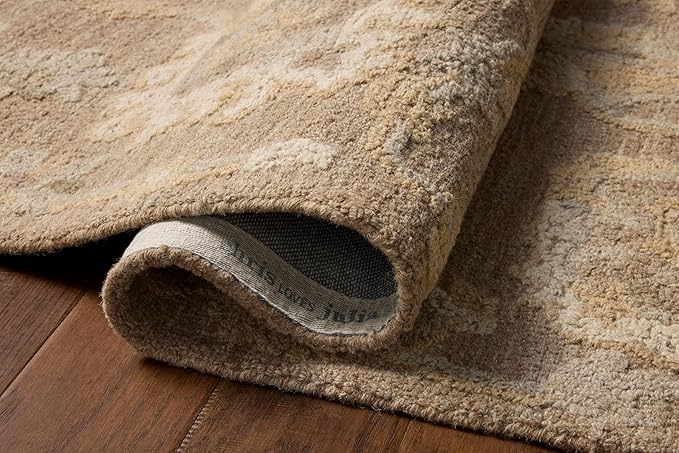 Loloi Chris Loves Julia Dorothea Collection DRT-01 Bark/Stone 11'-6" x 15' Area Rug Wool Neutral Floral Living Room Bedroom Carpet