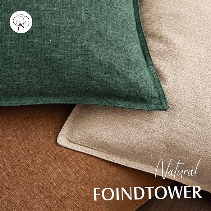 Foindtower Set of 2, Decorative Linen Soild Throw Pillow Covers Soft Accent Euro Cushion Case Farmhouse Neutral Pillowcase for Chair Couch Sofa Bedroom Living Room Home Decor 22 x 22 Inch Pine Green