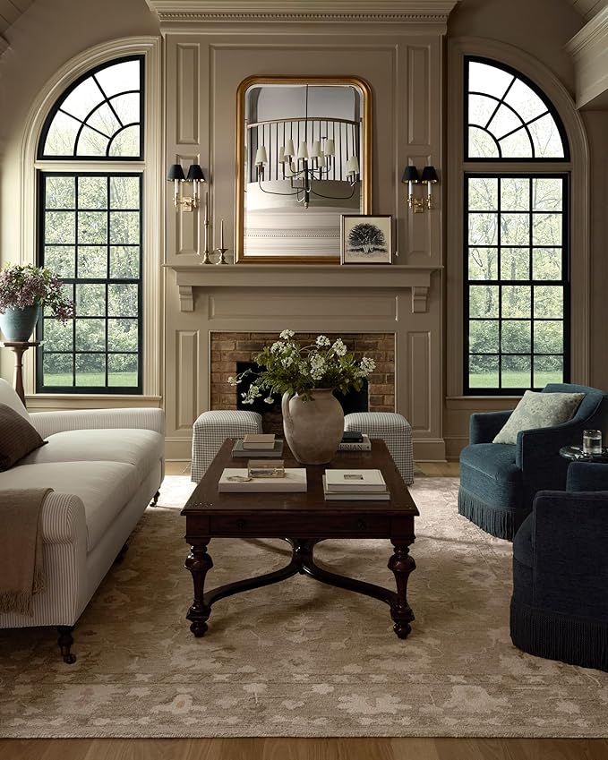Loloi Chris Loves Julia Dorothea Collection DRT-02 Khaki/Dove 2'-6" x 7'-6" Runner Rug Wool Neutral Floral Living Room Bedroom Carpet