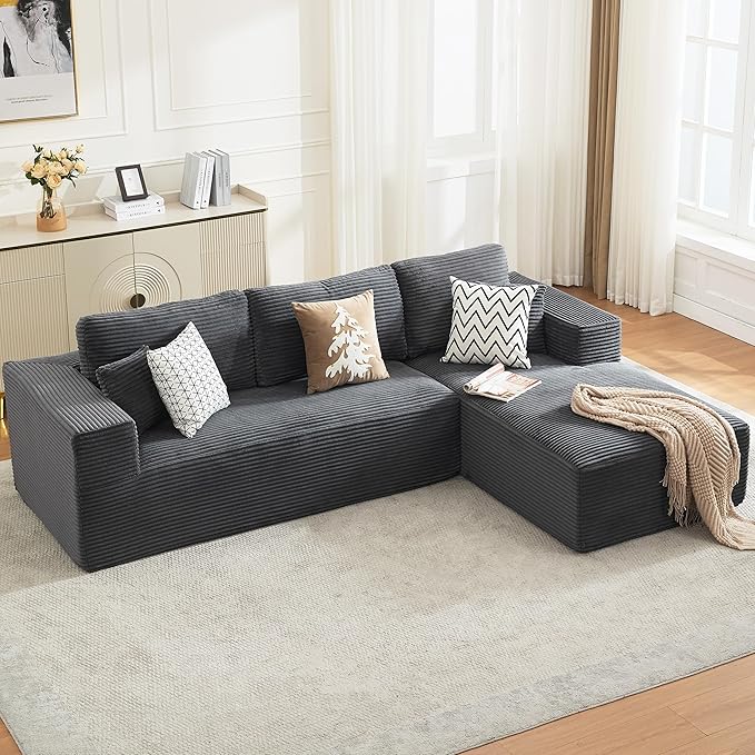 106" Cloud Modular Sectional Sofa Couch with L-Shape Chaise,Modern Boneless Sectional Couch with Deep Seat,Upholstered Couches for Living Room Bedroom,No Assembly Required,Dark Grey