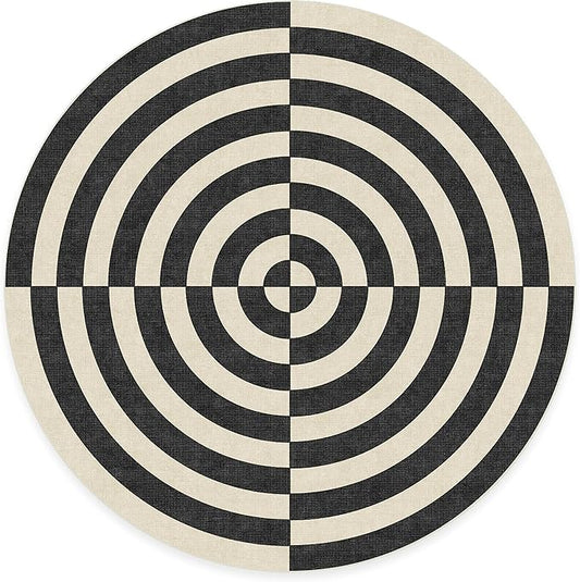 RUGGABLE x Jonathan Adler Machine Washable Modern Area Rug – Op Art Charcoal 8 ft Round, Stain-Resistant, Non-Slip – Large Rugs for Living Room, Bedroom, Hallway, Entryway & Office–with Standard Pad