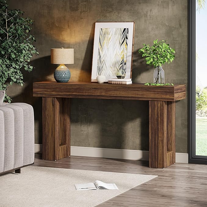 Tribesigns 63-Inch Long Console Table, Wooden Rectangular Sofa Table Behind The Couch, Farmhouse Entryway Table for Entrance, Hallway, Living Room (Rustic Brown)