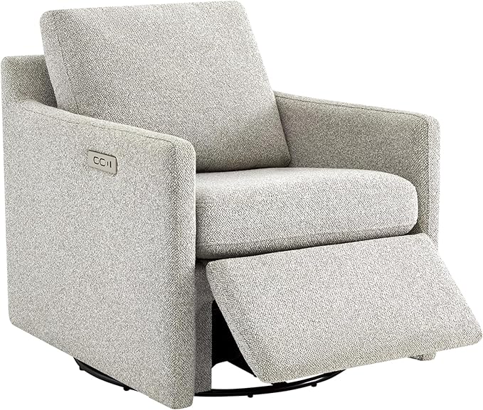 CHITA Swivel Accent Chair with Electric Footrests, FSC Certified Upholstered Living Room Sofa Chair with Power Motor, USB and Type-C Ports, Light Grey
